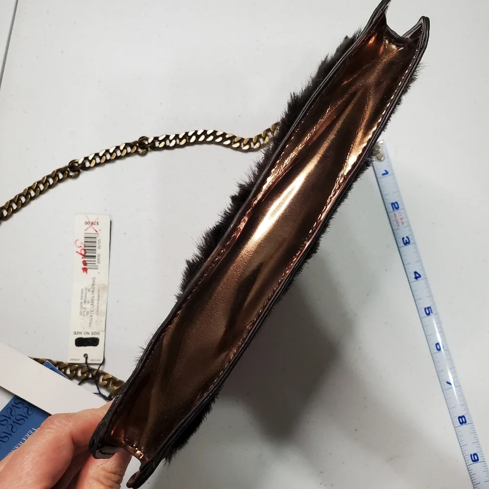 NWT SIMPLY VERA WANG Dark‎ BROWN Faux Fur CROSSBODY BAG